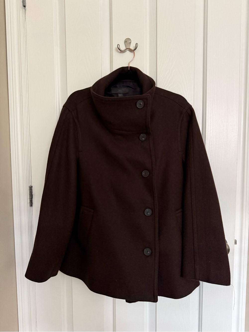 ZARA Dark Brown Funnel/High Neck Wool Coat